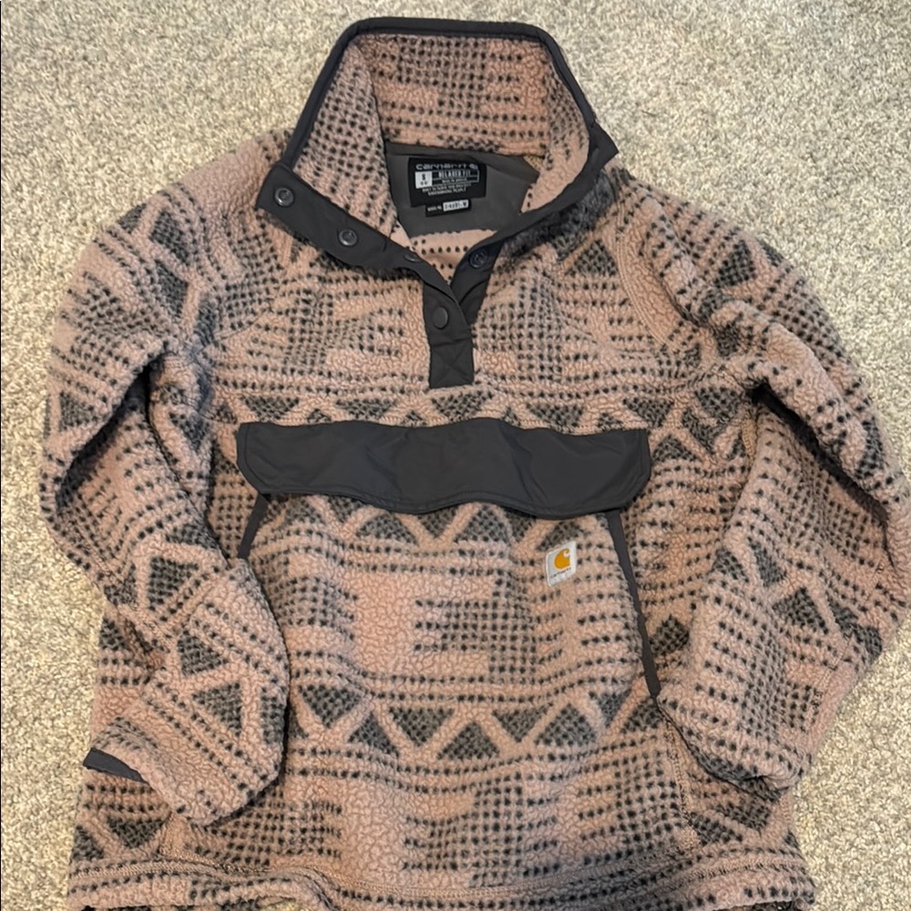 Carhartt Brown Zip Up Sweater with Geometric Pattern